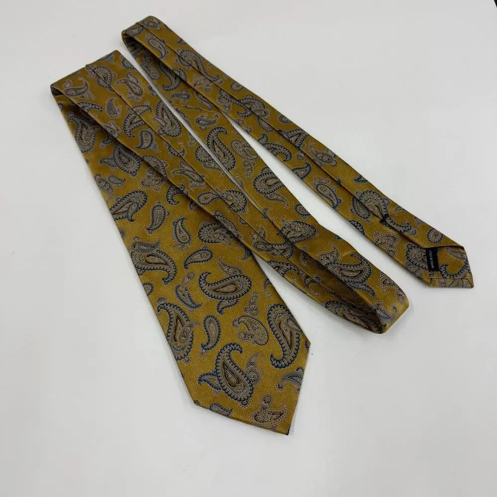 Canali Gold Tan Blue Paisley 100% Silk Tie Made in Italy Men's Designer Classic